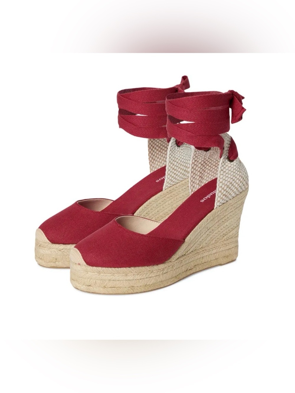 Soludos Red Canvas Espadrille Wedge with Ankle Tie